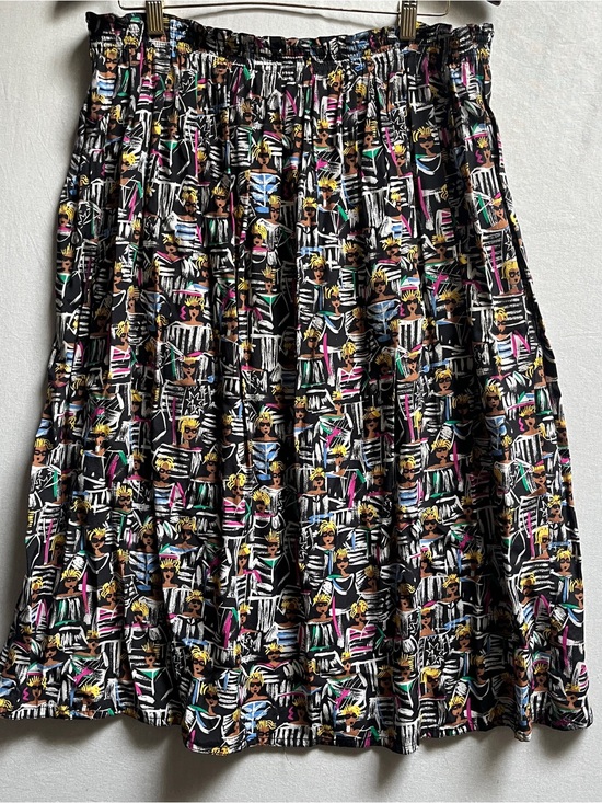 philippe ronsard Dresses & Skirts - Philippe Ronsard Vintage Black Patterned A-Line Skirt Multicolor Print Large